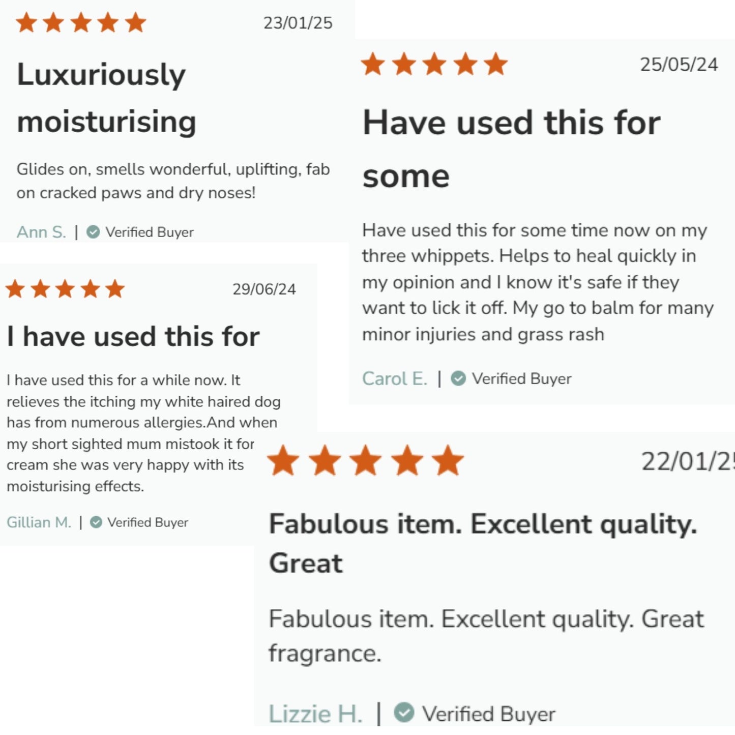 Product reviews with star ratings on a white background for the Dog and I