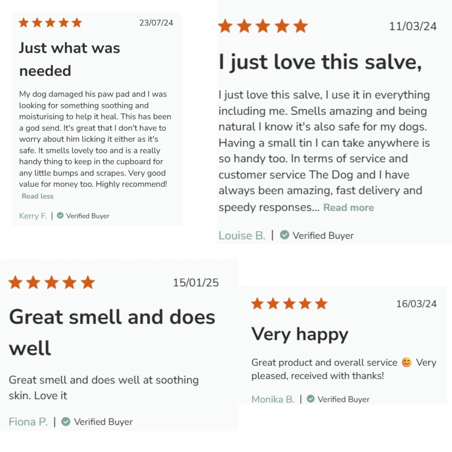 Product reviews with star ratings and text on a white background for The Dog and I