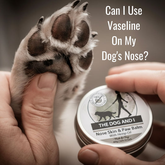 Dog paw with tin of nose and paw balm